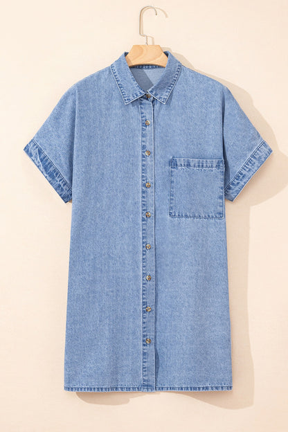 Button Down Short Sleeve Denim Dress