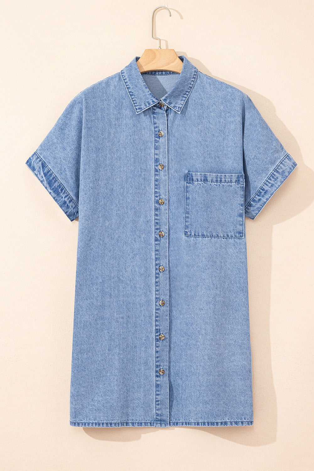 Button Down Short Sleeve Denim Dress