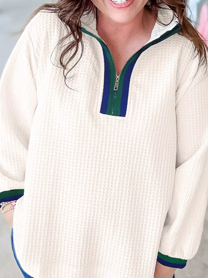 Textured Waffle Knit Half-Zip Sweatshirt