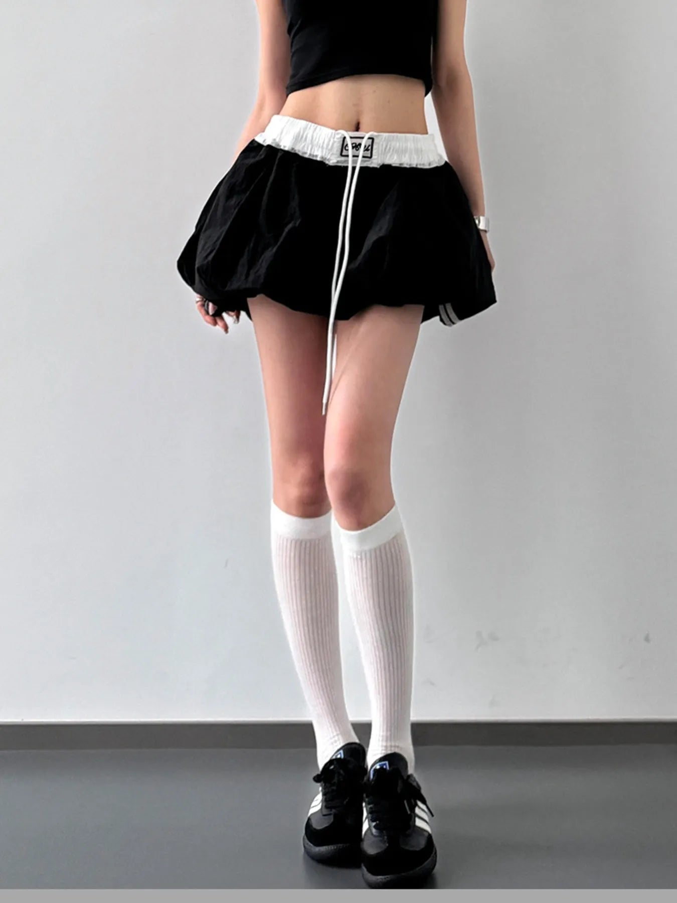 Drawstring Mini Skirt with Contrast Waistband