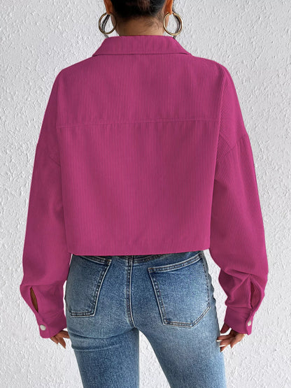 Casual Corduroy Snap Down Cropped Jacket