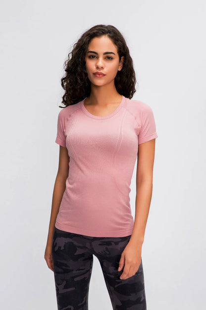 Millennia Round Neck Short Sleeve Active T-Shirt Blush Pink