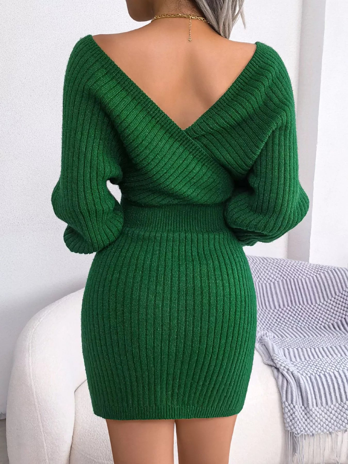 Surplice Long Sleeve Sweater Dress