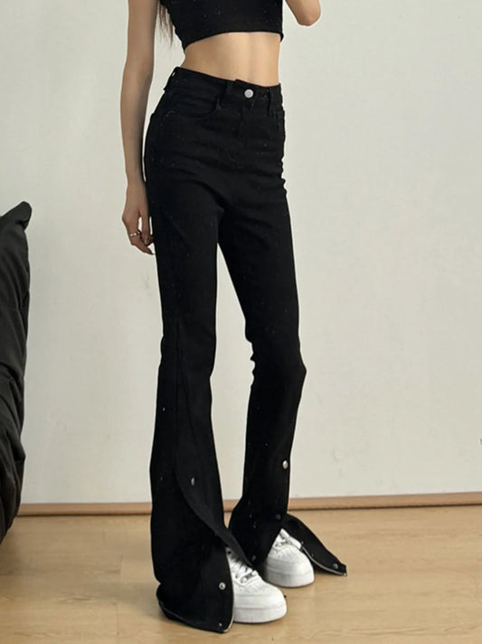 High-Waisted Slit Flare Jeans Black