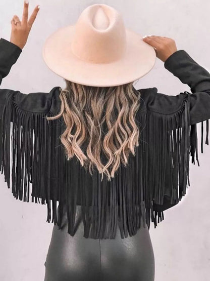 Fringe Open Front Cropped Jacket