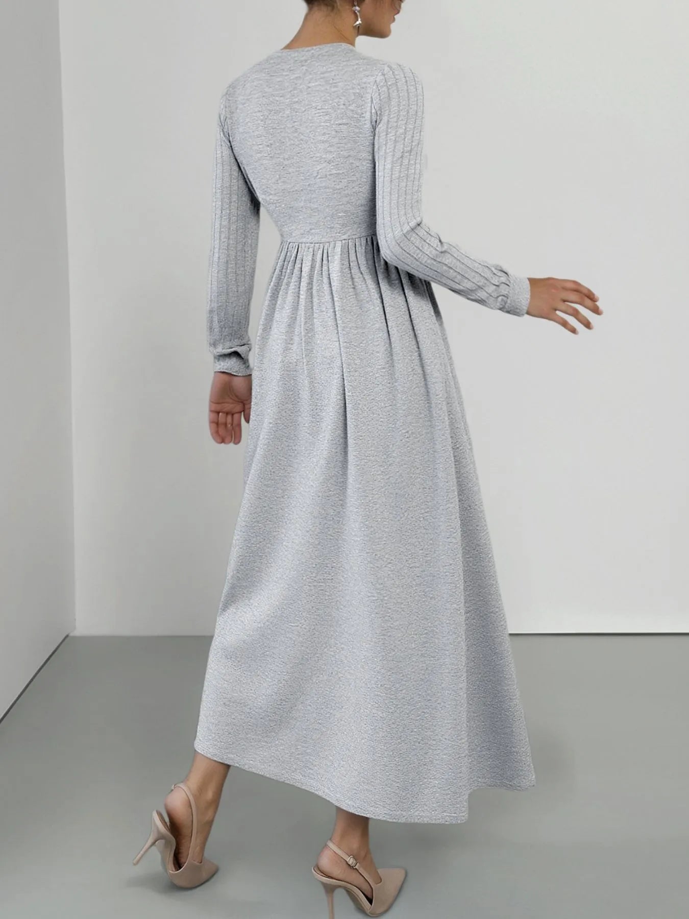 Lace Detail V-Neck Maxi Dress with Side Slit