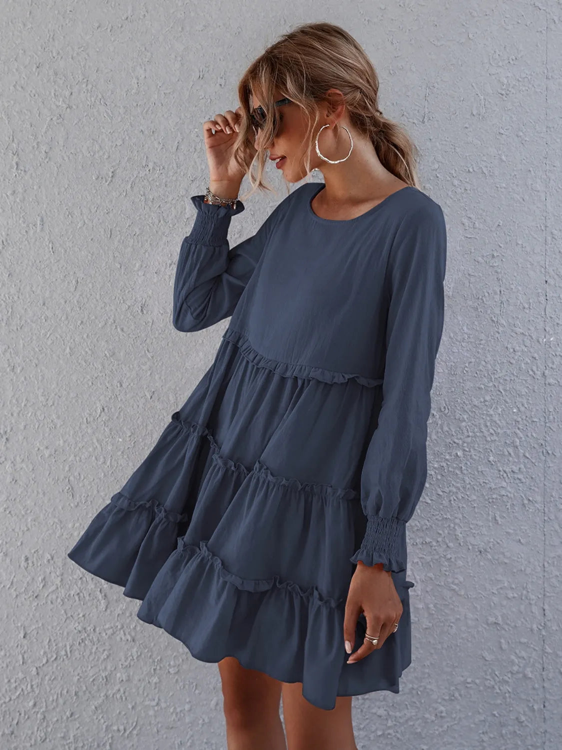 Frill Tiered Long Sleeve Mini Dress