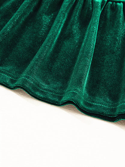 Sequin Puff Sleeve High Waist Tiered Velvet Mini Dress