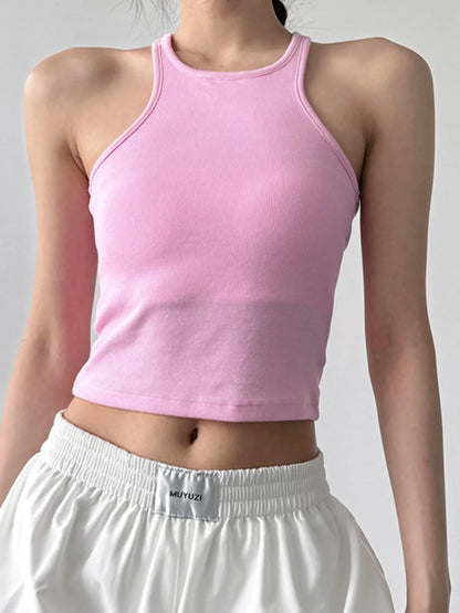 Ribbed Round Neck Crop Tank Top