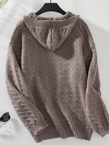 Cable Knit Open Front Hooded Cardigan