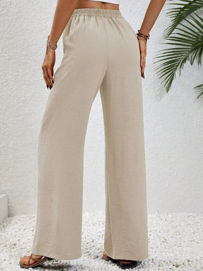 Casual Drawstring Wide Leg Pants