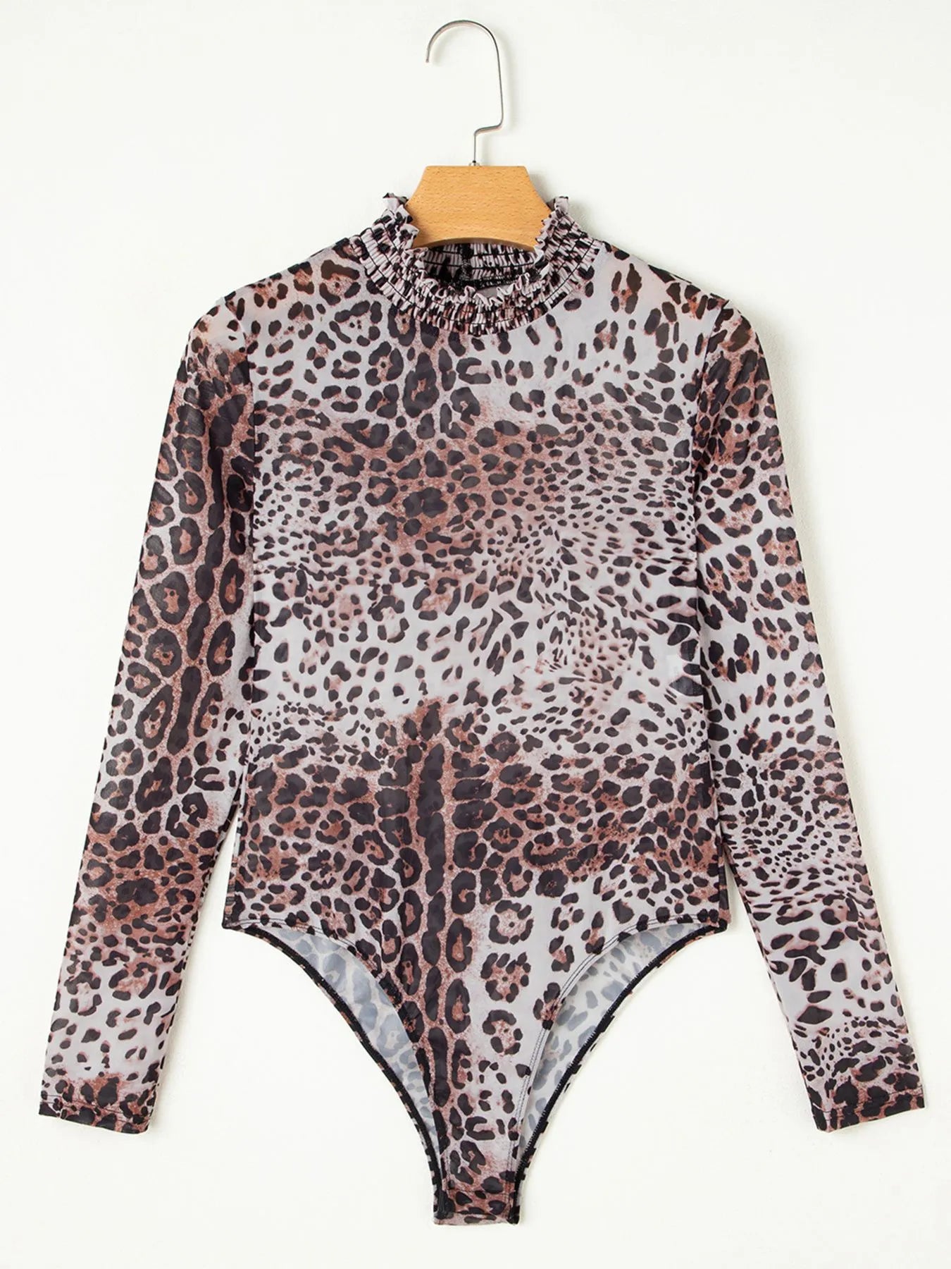 Leopard Print Long Sleeve Mock Neck Bodysuit