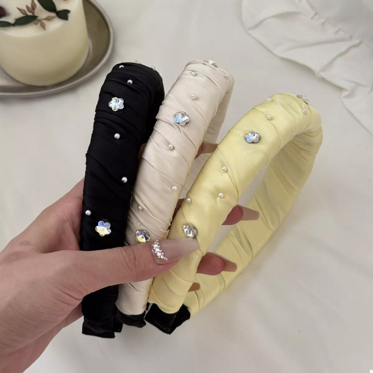 Rhinestone Wide Padded Headband Black One Size