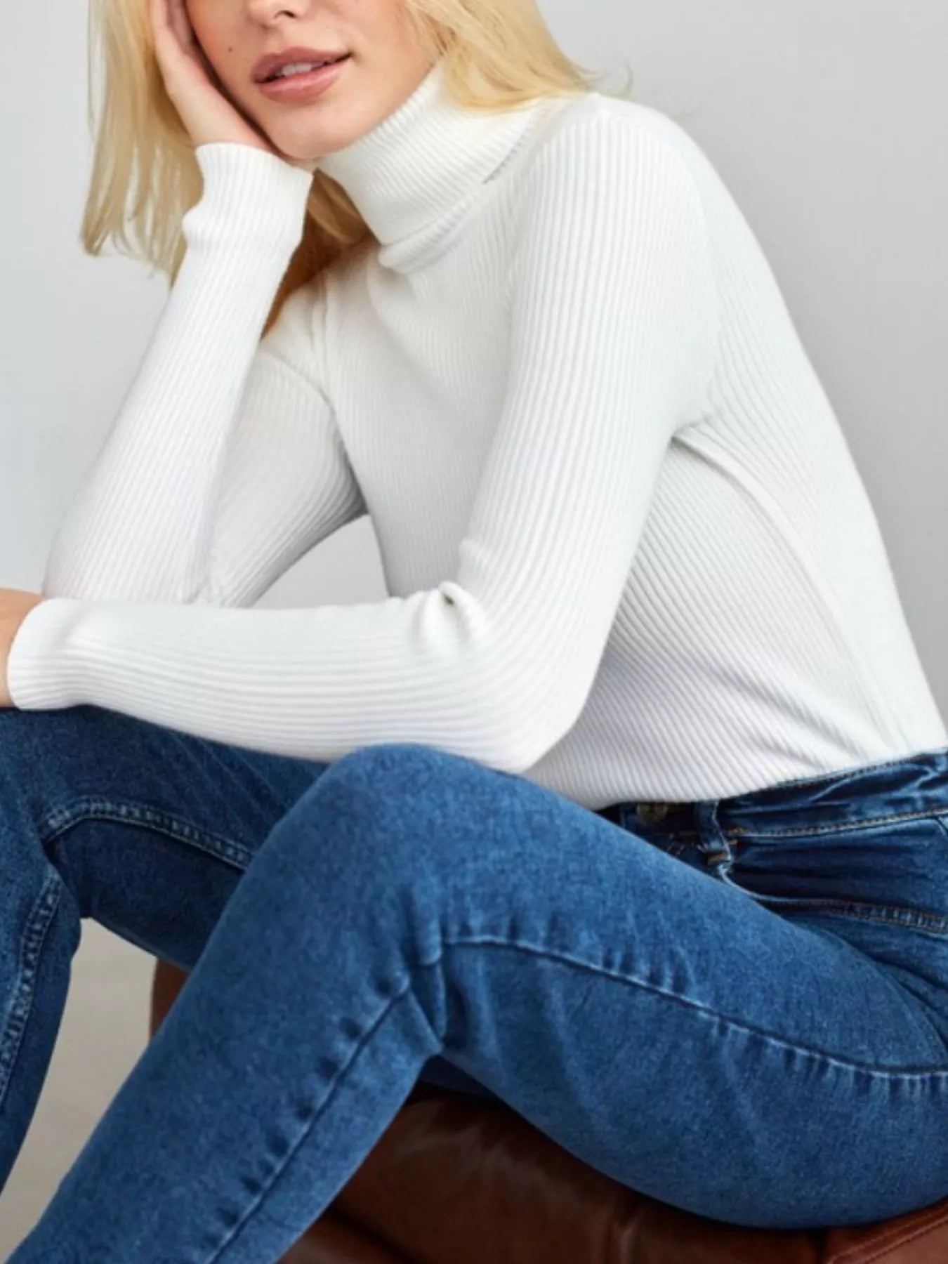 Full Size Ribbed Knit Turtleneck Sweater Plus Size White