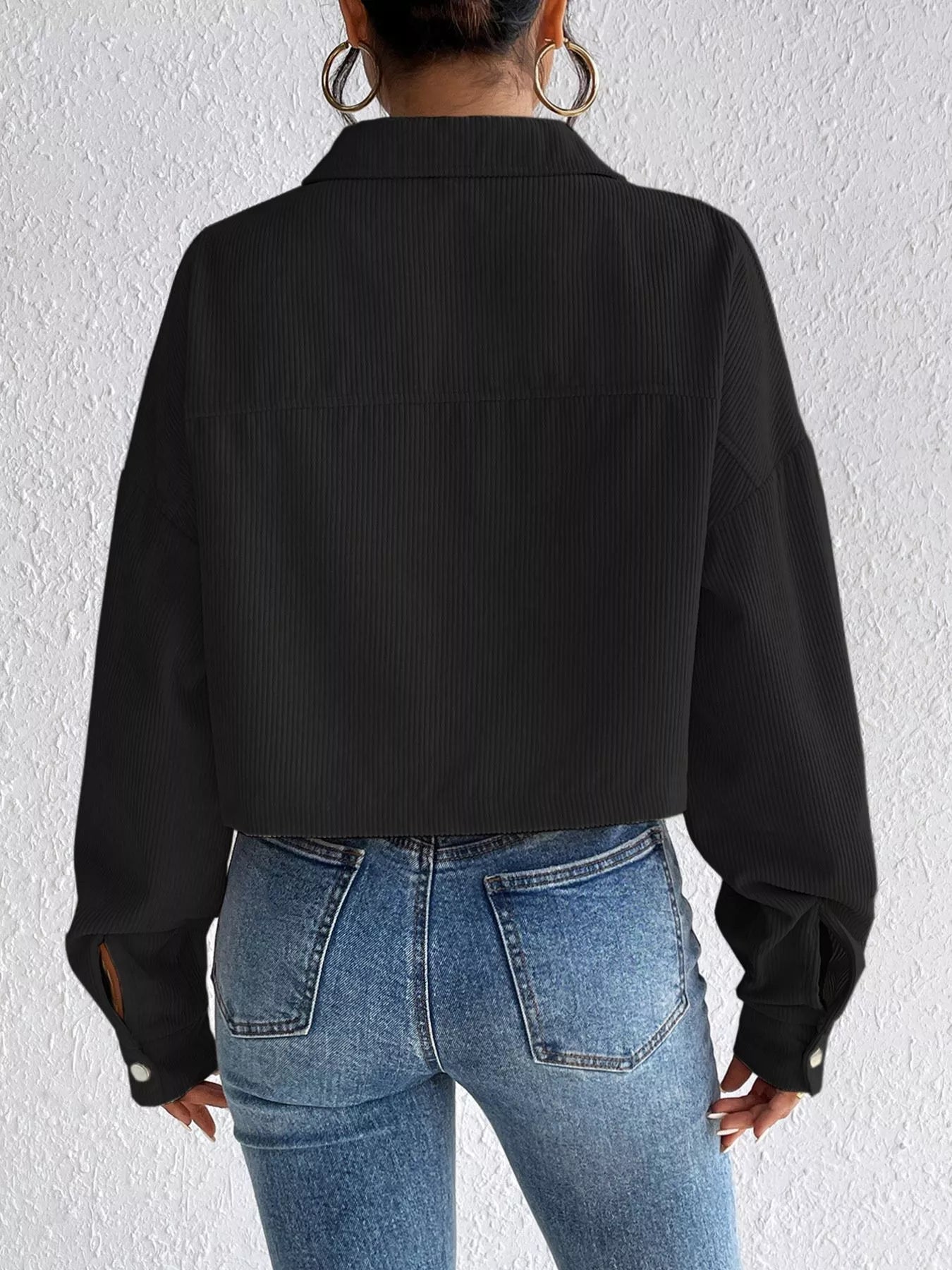 Casual Corduroy Snap Down Cropped Jacket