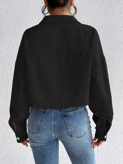 Casual Corduroy Snap Down Cropped Jacket