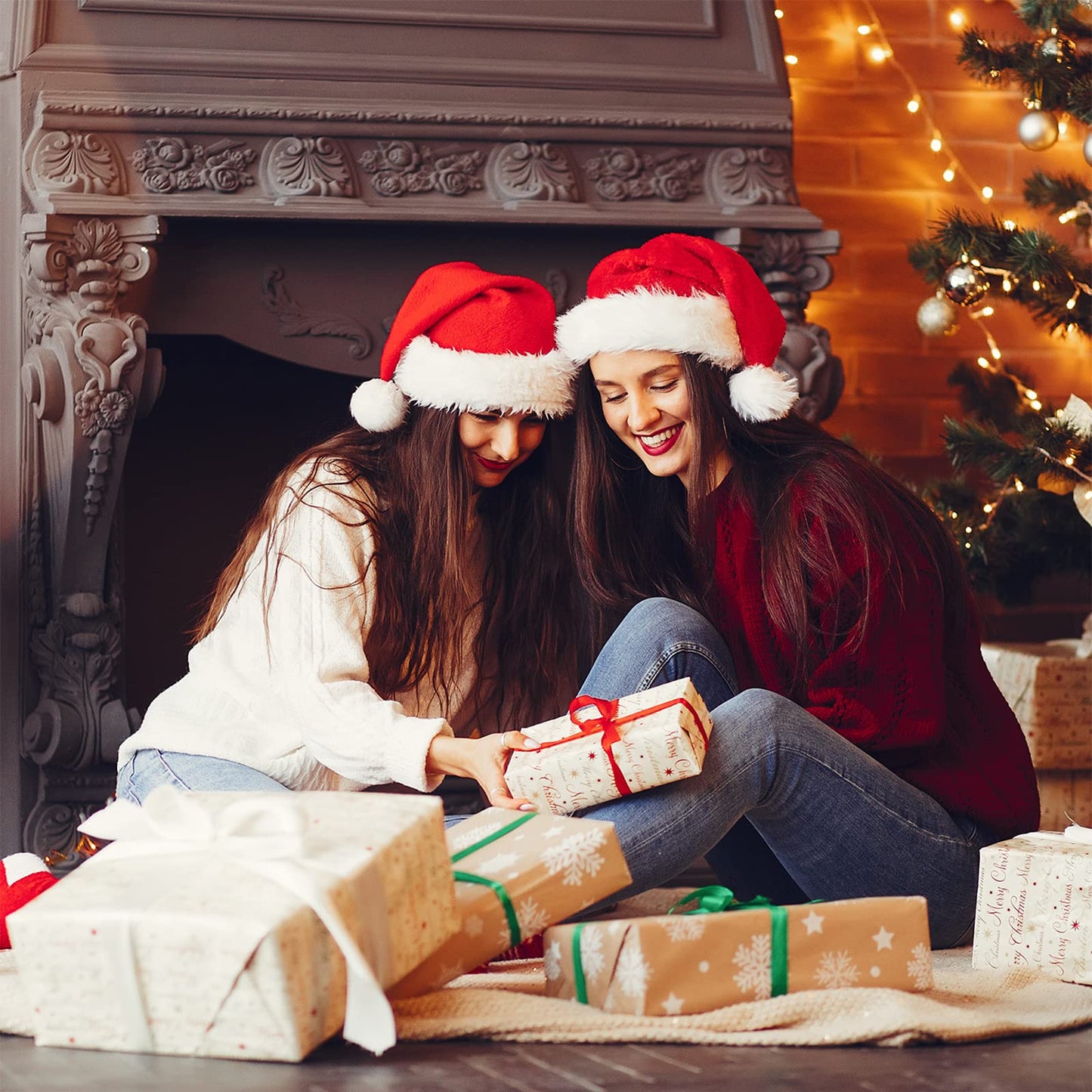 BOSONER Santa Hat: Christmas Hat Adult - Santa Hat for Women and Men - Led Santa Hat