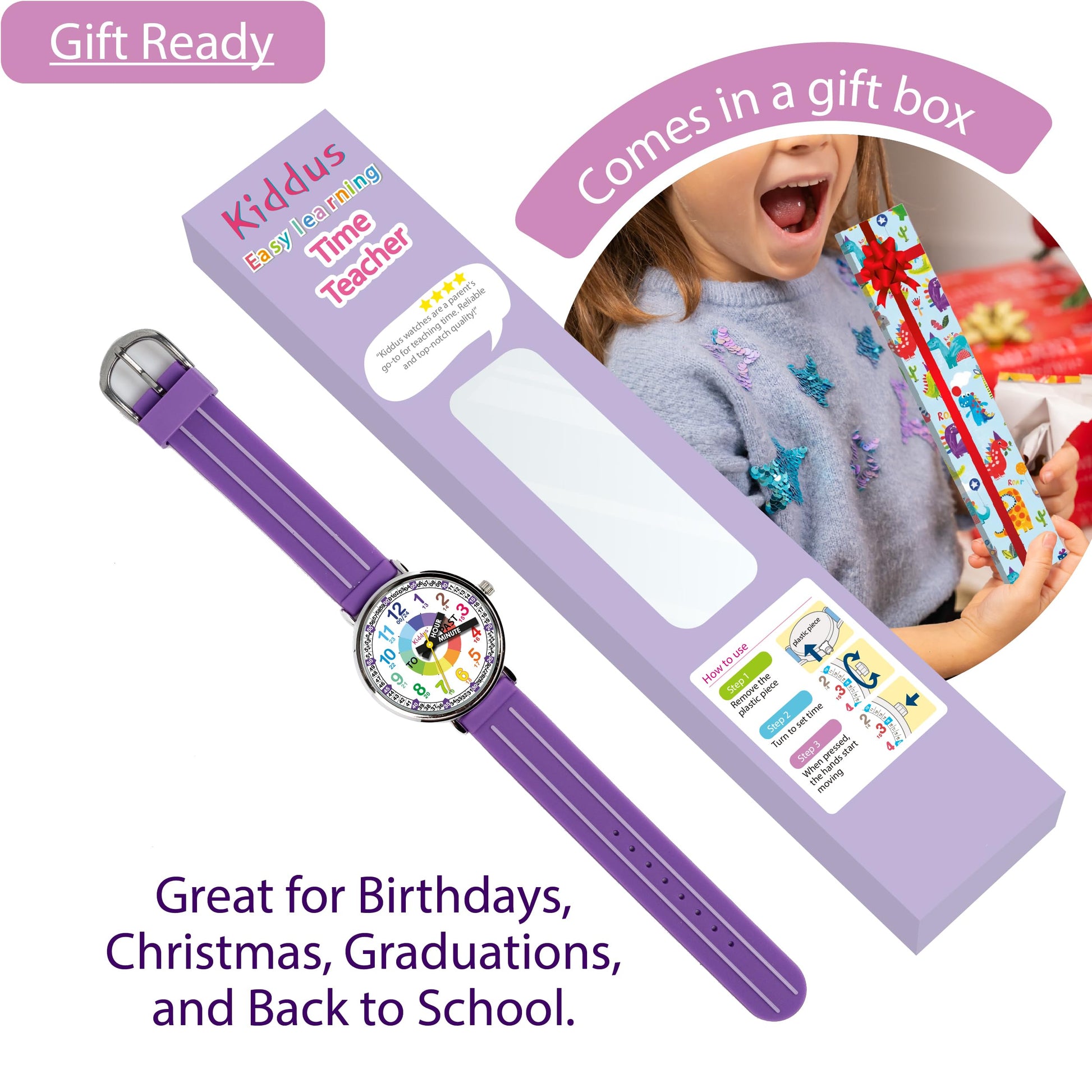 Kids Time Teacher Watch - Educational Analog Watch with Japanese Quartz Movement Ages 5-12