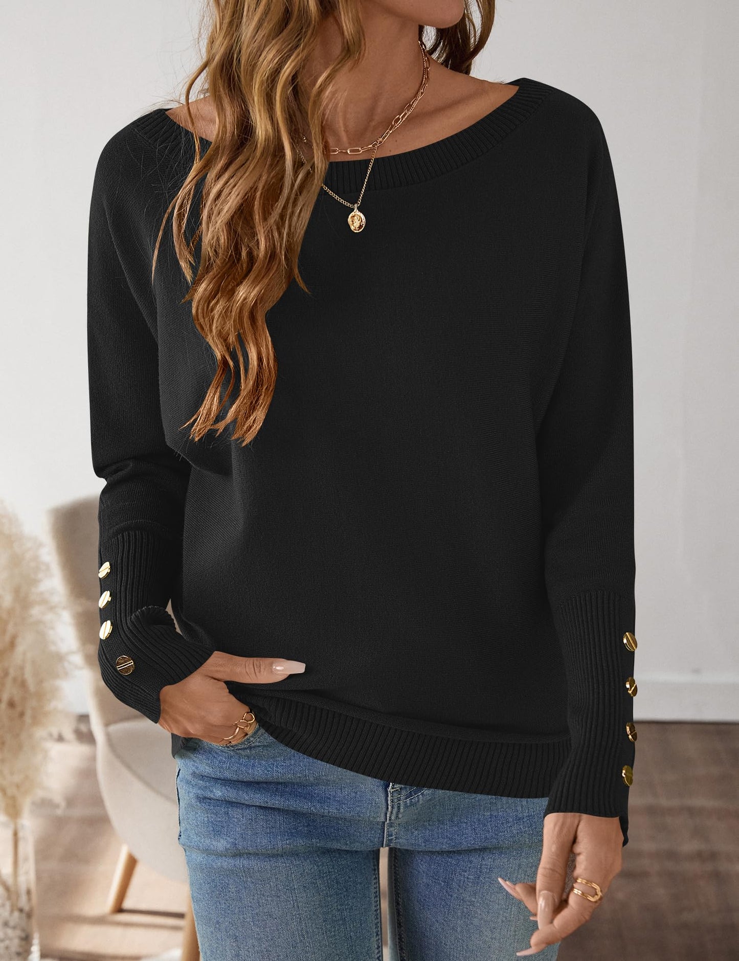Women's Off The Shoulder Sweater - Oversized Knit Batwing Sleeve Pullover