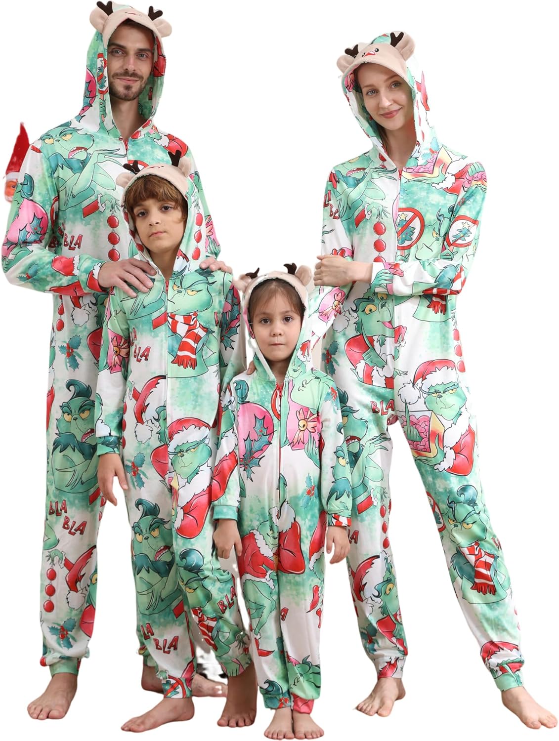 Matching Christmas Onesies for Family - Zip Up One-Piece Holiday Pajamas Tie-dye Green
