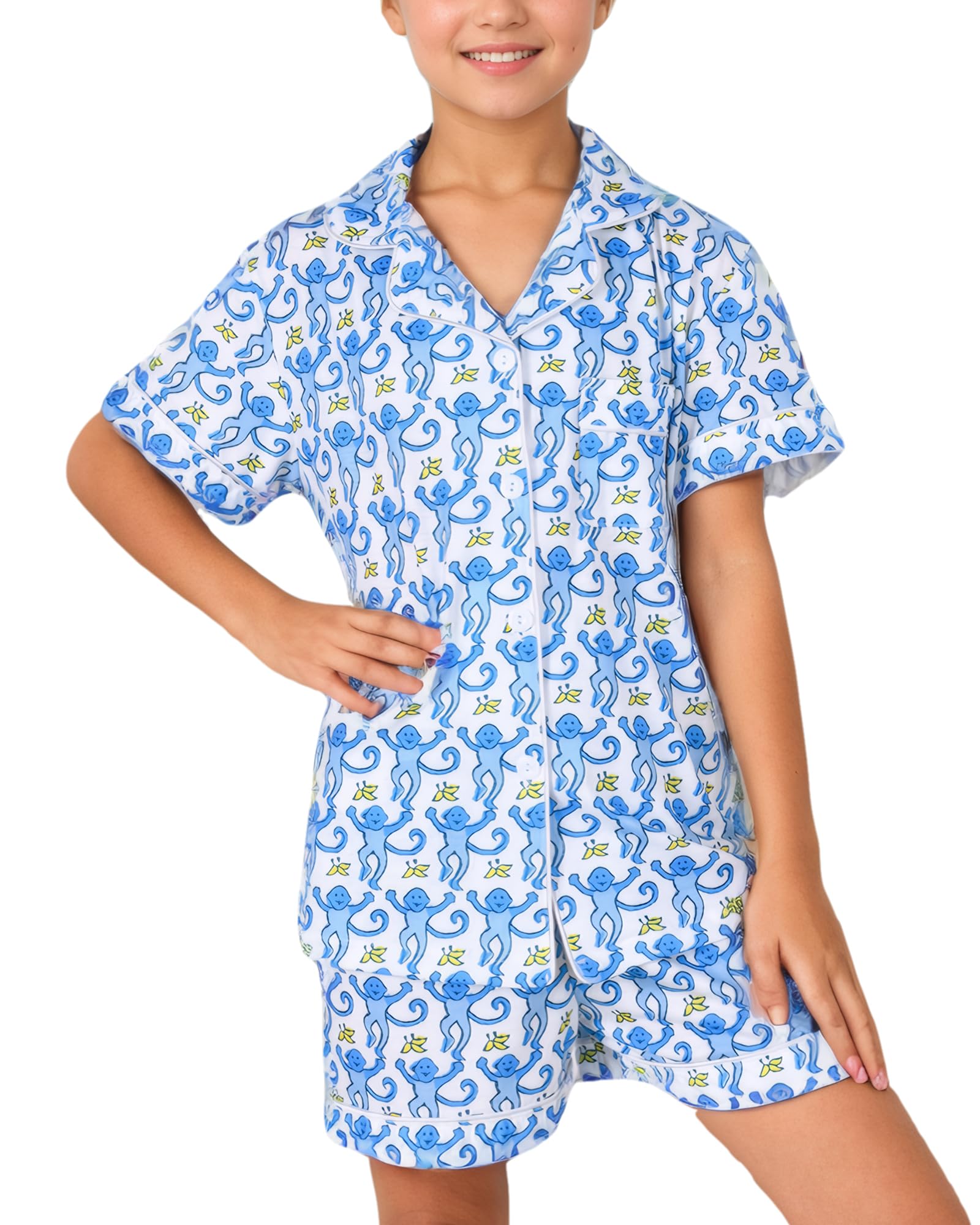 Roller Rabbit Pajamas Kids - Girls Summer 2 Piece Set - Button Down Top and Shorts