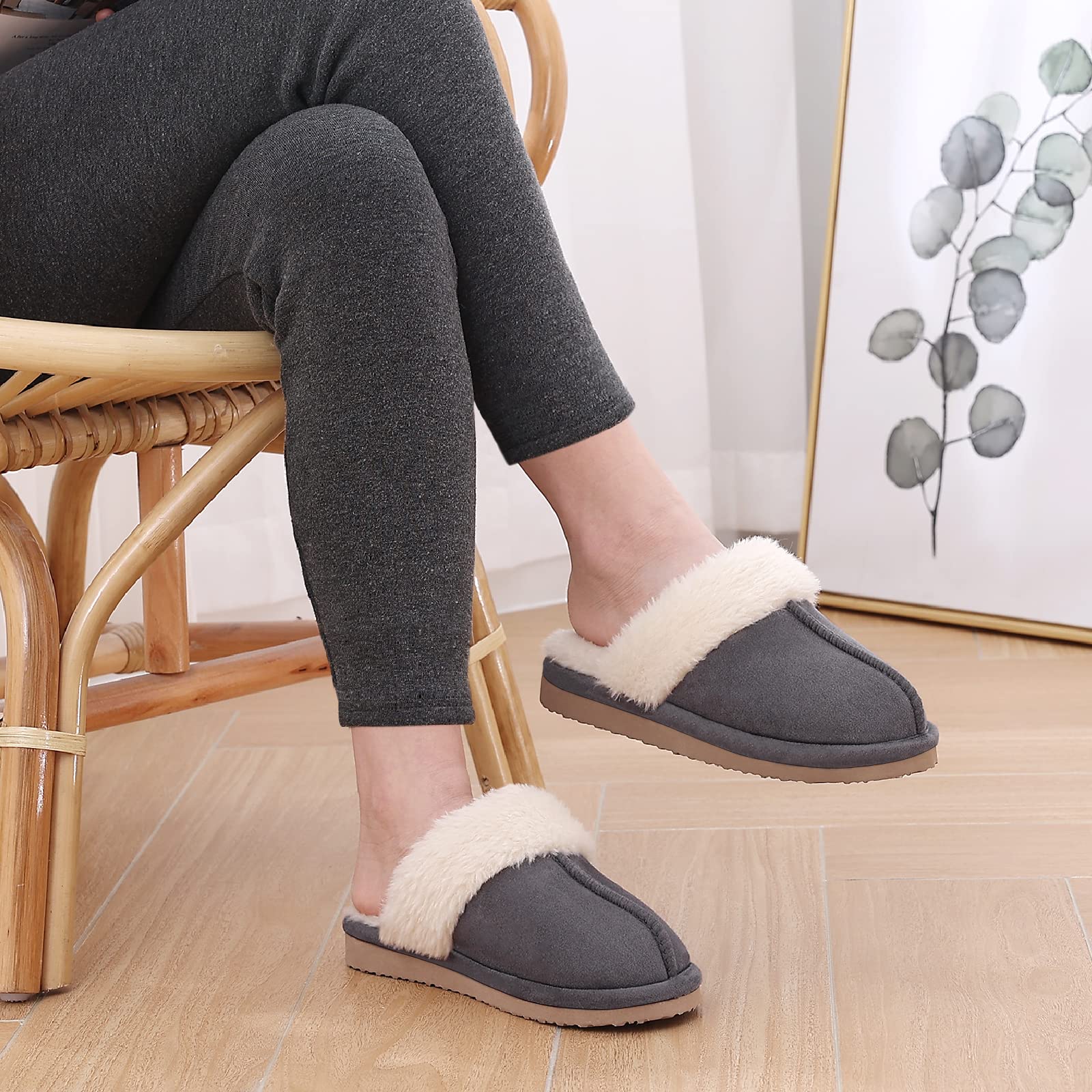 Fuzzy Memory Foam Slippers for Women - Fluffy Winter House Shoes Indoor Outdoor