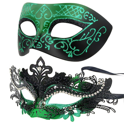 Masquerade Masks - Elegant Mardi Gras Party Masks - Premium Decorative Masks for Women and Men Green & Black