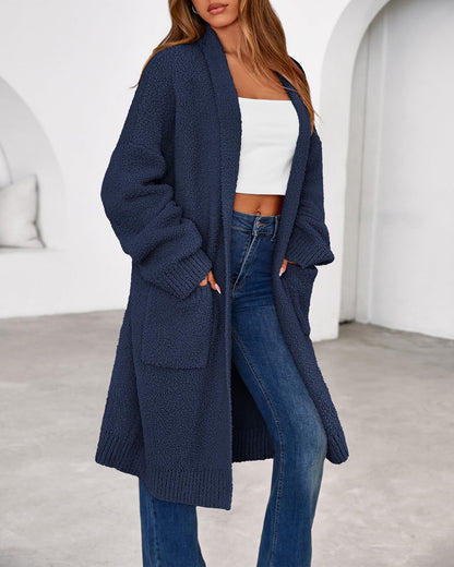 Women's Long Cardigan Sweater - Open Front Oversized Knit Coat with Pockets