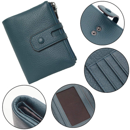 Women Leather Wallet - Small RFID Blocking Card Holder with Double Zipper