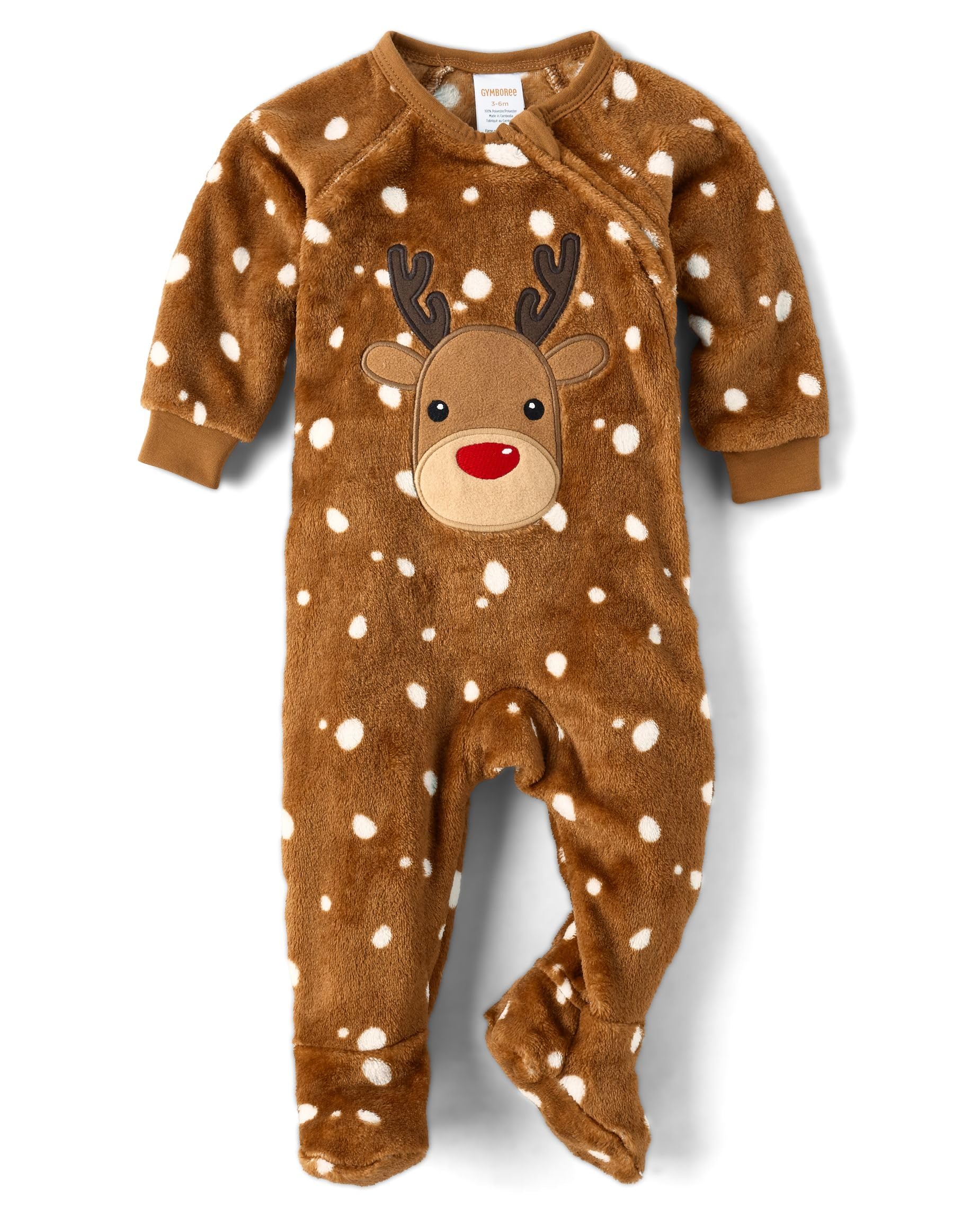 Gymboree Unisex Baby Fleece Footed Pajamas - Zip-Front One Piece Sleepwear Brown Rudolph