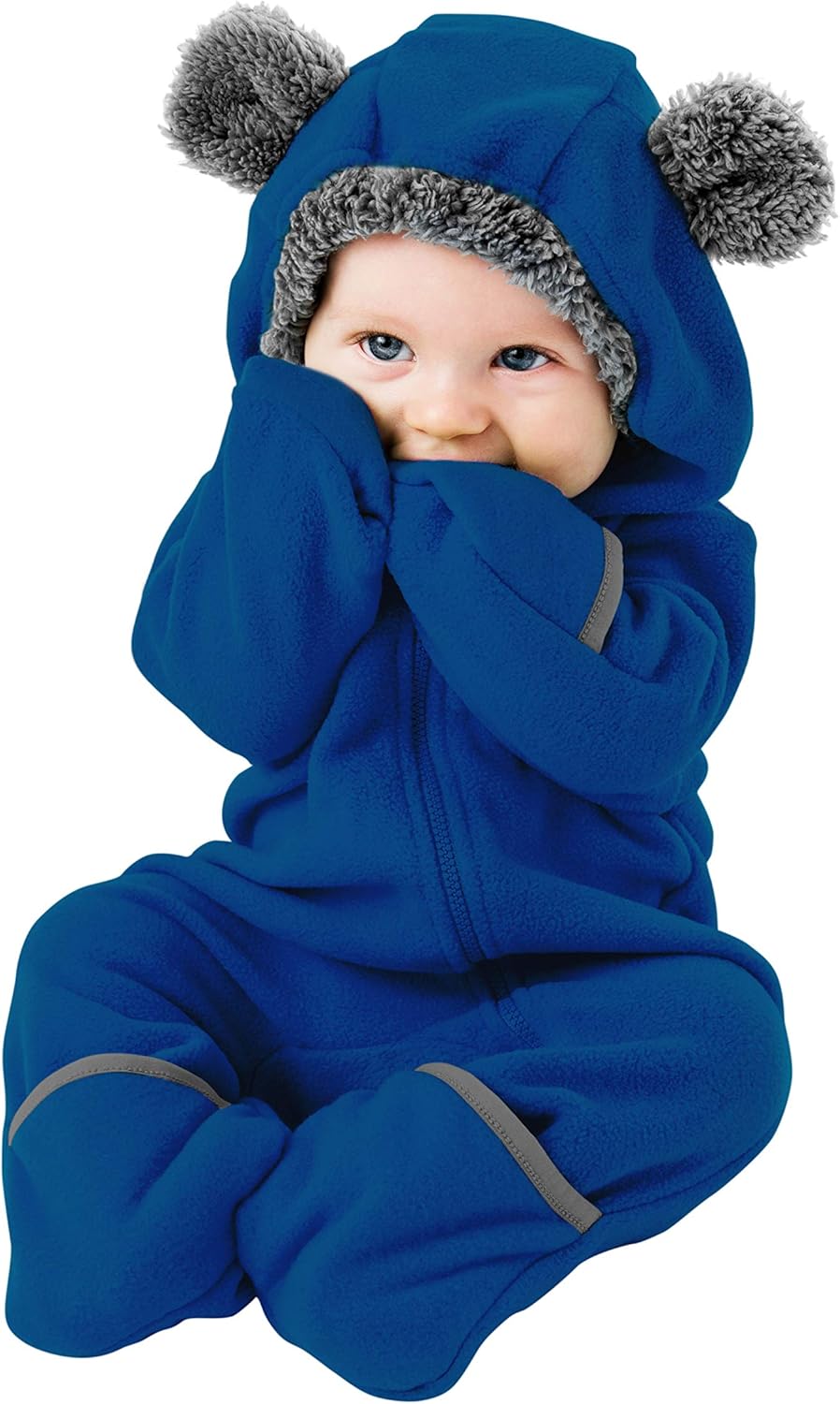 Fleece Baby Bunting with Hood - Convertible Mittens & Booties for Newborn & Infant Bear - Navy 3T