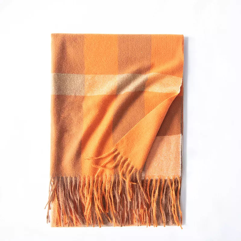 Plaid Tassel Scarf Bright Orange One Size