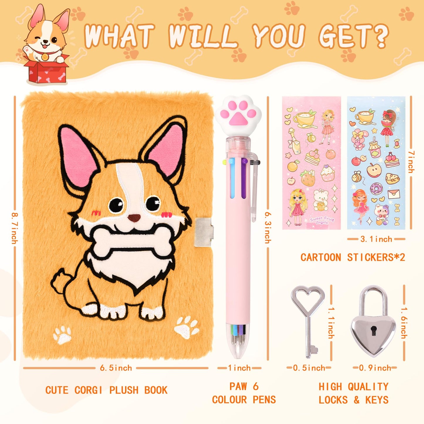 Girls Heart Diary with Lock and Keys - Cute Plush Secret Journal Notebook Gift Ages 6-8