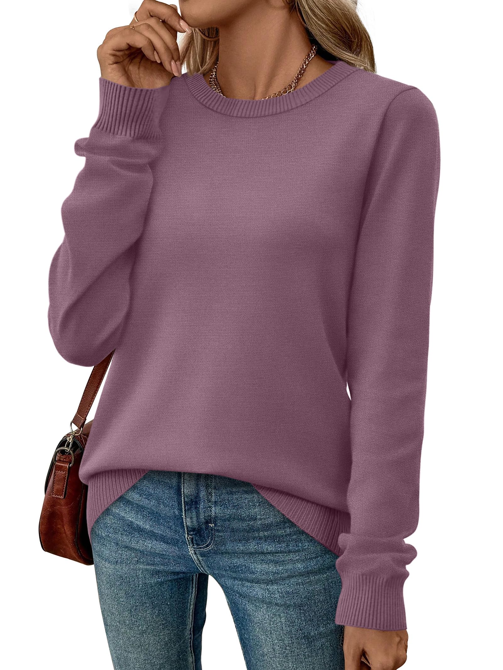 Women's Lightweight Sweaters - Long Sleeve Crewneck Pullover Tops