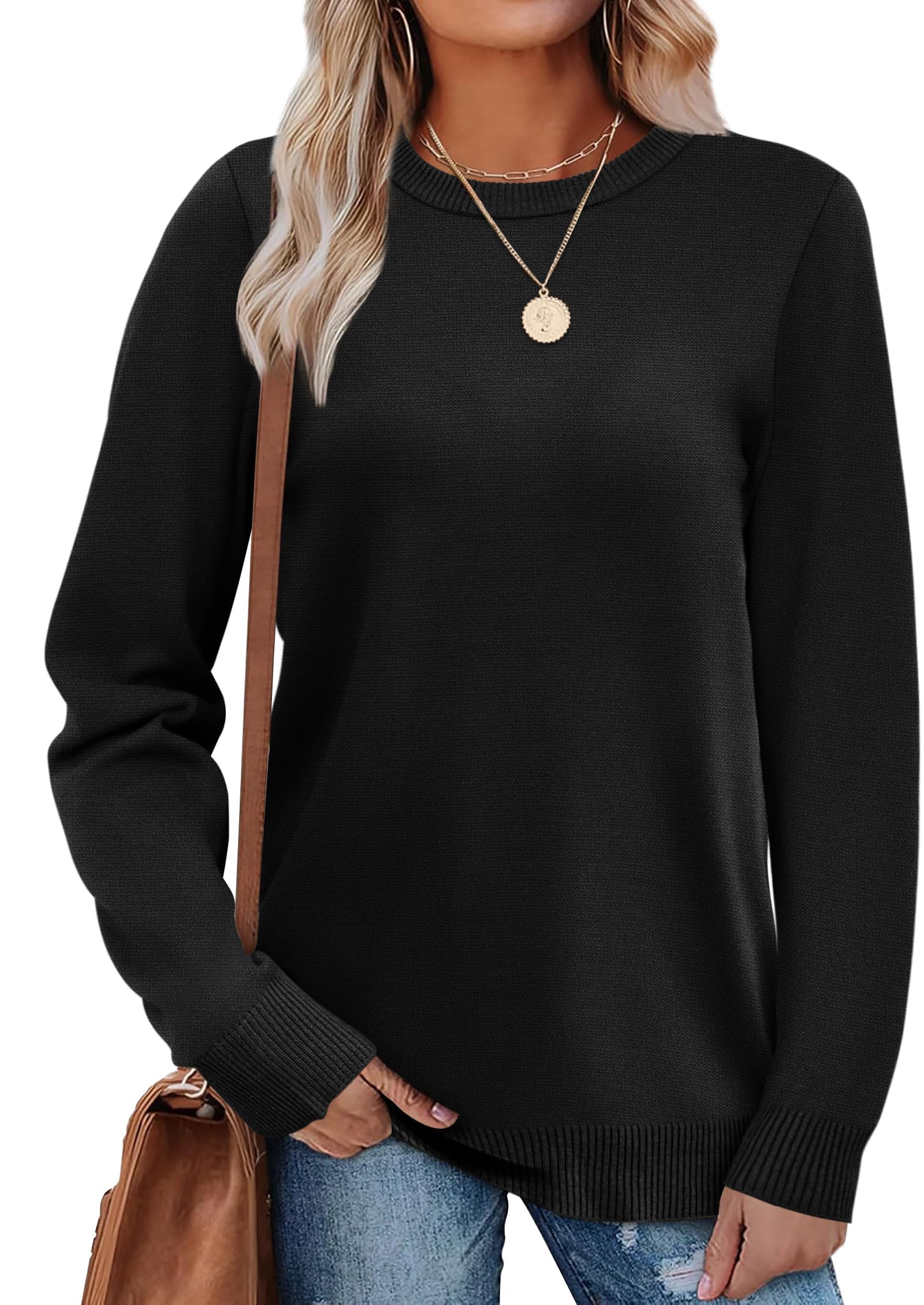 Women's Lightweight Sweaters - Long Sleeve Crewneck Pullover Tops