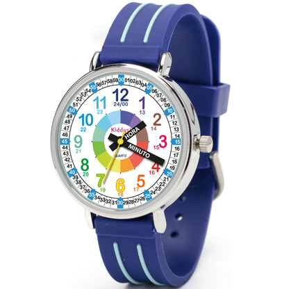 Kids Time Teacher Watch - Educational Analog Watch with Japanese Quartz Movement Ages 5-12 C. Manecillas en Español Azul