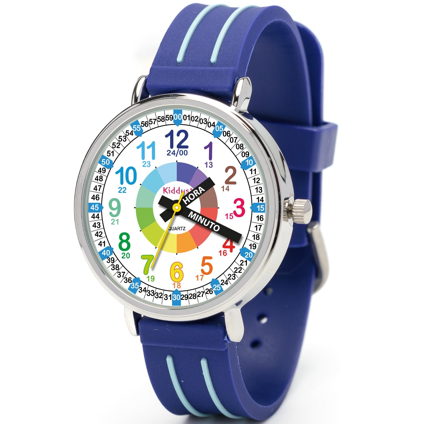 Kids Time Teacher Watch - Educational Analog Watch with Japanese Quartz Movement Ages 5-12 C. Manecillas en Español Azul
