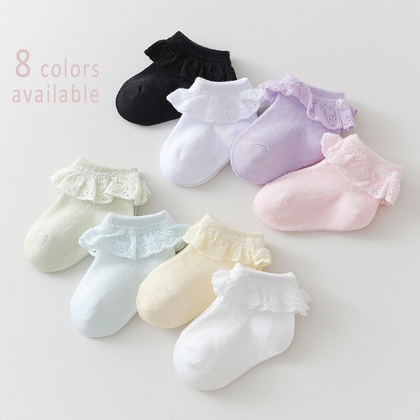 Baby Girl Lace Socks - Newborn Eyelet Ruffle Crew Socks 0-6 6-12 12-24 Months Cotton