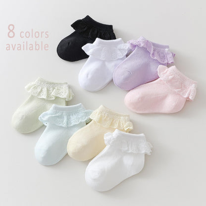 Baby Girl Lace Socks - Newborn Eyelet Ruffle Crew Socks 0-6 6-12 12-24 Months Cotton