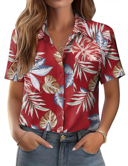 Polyester Blouse - Women's Button Down Shirt Short Sleeve Business Casual Blouse with Chest Pocket Small Zw306