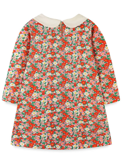 Children's Floral Print Long Sleeve Peter Pan Collar Dress