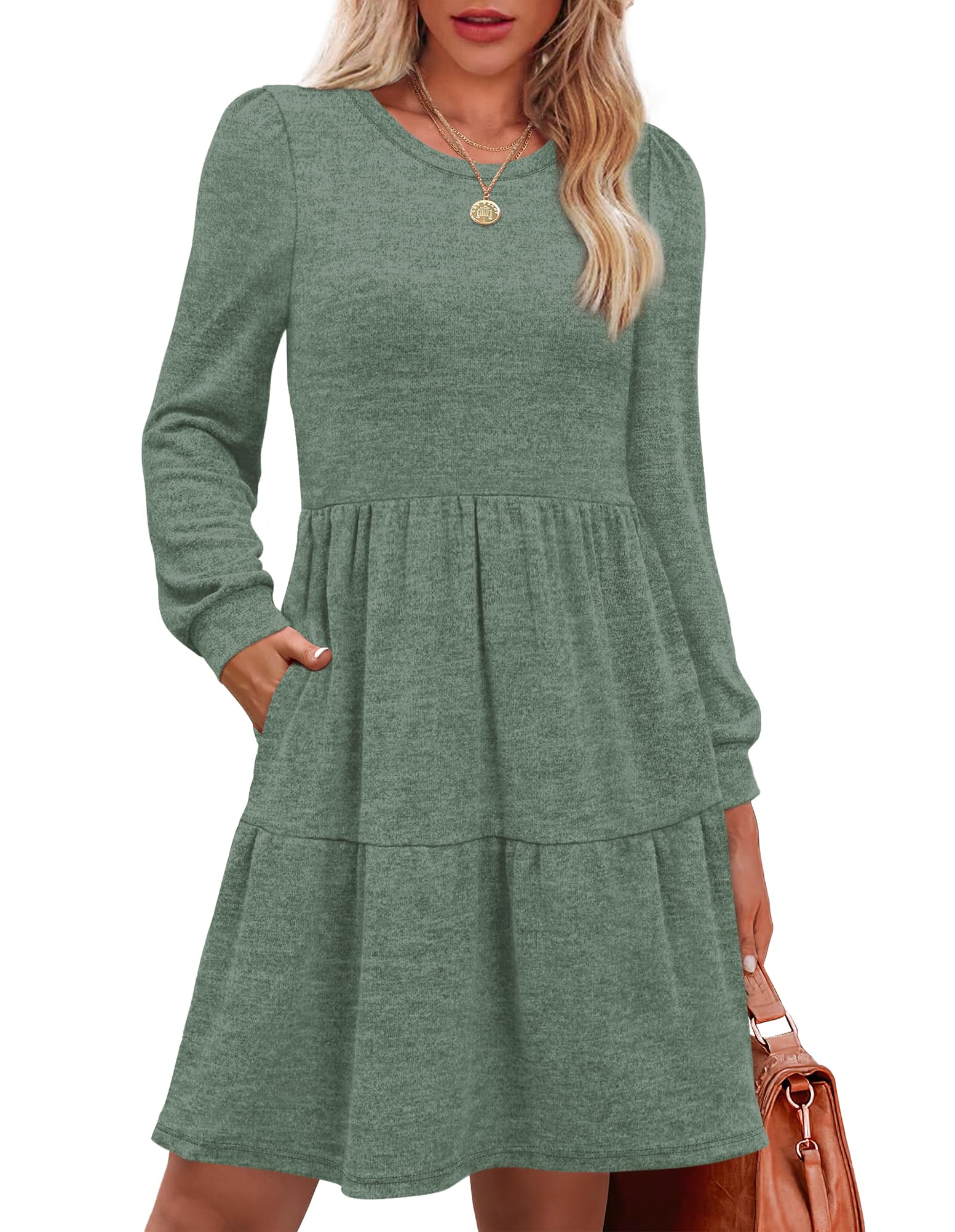 long sleeve fall dresses for women ZESICA Dress 2026 Elegant Classy Midi this versatile piece transitions from pumpkin patch visits to Thanksgiving dinners when layered with boots and a denim jacket Fnooota Party Dresses for Women,