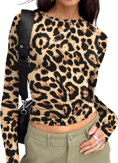 Long Sleeve Crop Top for Women - Stretchy Basic Tee with Crew Neck