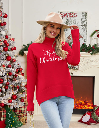 Orange Turtleneck Sweater - Turtleneck Sweater for Women - Chunky Knit Pullover with High Low Hem