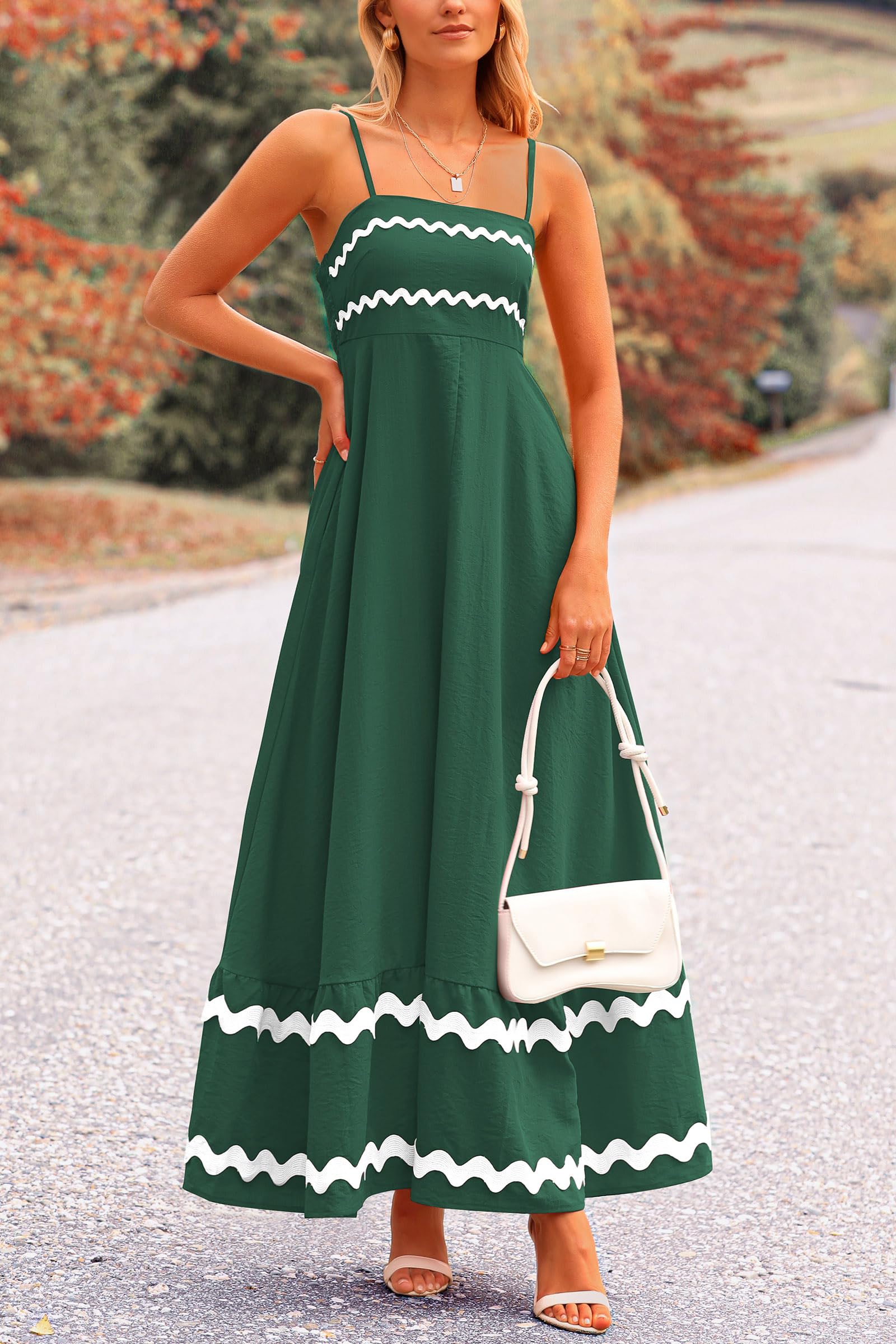 Blue Casual Dresses - Women's Sleeveless Spaghetti Strap Maxi Dress - Flowy Beach Ruffle