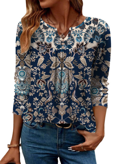 Women Long Sleeve V Neck Blouse - Casual Dressy Work Tunic Top with Pleated Detail 2025 Navy Blue Ethnic
