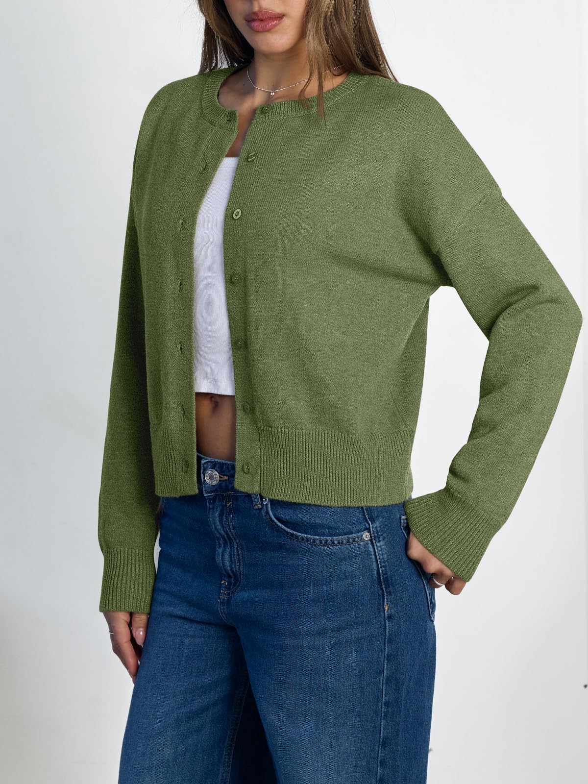 Women's Cropped Cardigan Sweaters - Lightweight Fall Button Up Knit