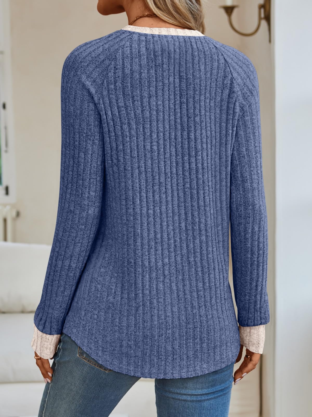 Women's Long Sleeve Tunic Tops - Dressy Casual Color Block Sweaters