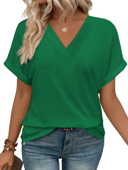 Womens Summer Tops V Neck Short Sleeve Shirts Casual Dolman Sleeve Fashion Blouse