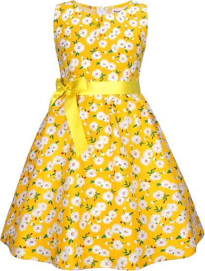 Girls Floral Cotton Dress - Sleeveless Summer Dress with Zipper Closure E46